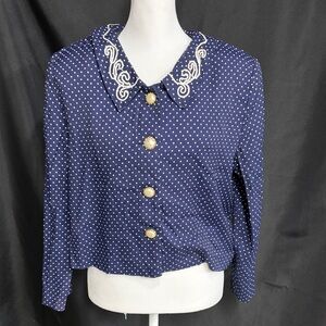 Vintage Jessica Howard Navy Polka Dot Blouse